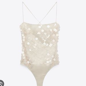 ZARA Sequin Flower Bodysuit